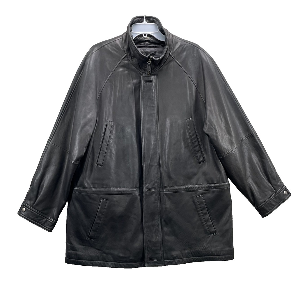 VTG St. Johns Bay Leather Jacket Large Mock Neck Coat Insulated Avant-Garde 90's